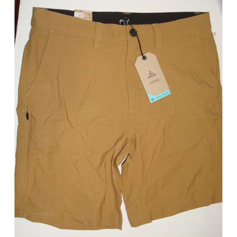 New Mens Prana Shorts 34 x 9 Short NWT Performance Casual Alameda Brown UPF 50